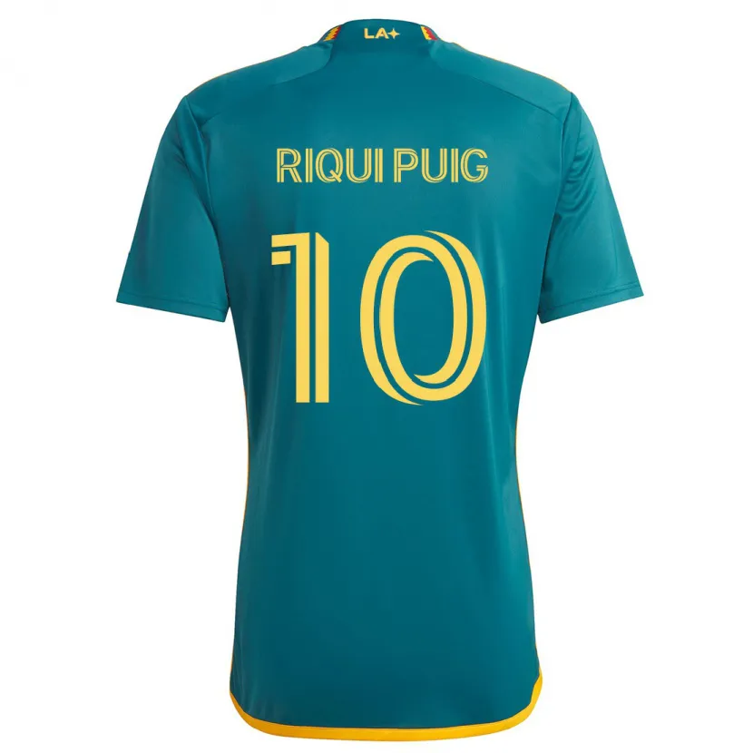 Danxen Kinder Riqui Puig #10 Grün Gelb Auswärtstrikot Trikot 2024/25 T-Shirt