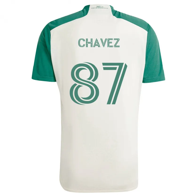 Danxen Kinder Alfonso Ocampo-Chávez #87 Braune Farben Grün Auswärtstrikot Trikot 2024/25 T-Shirt