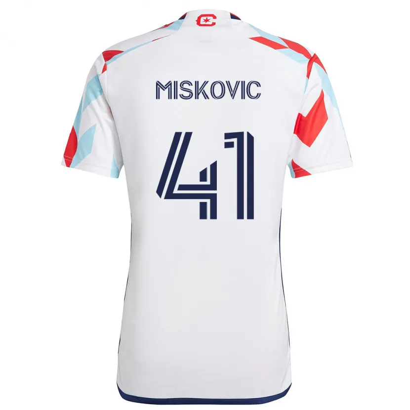 Danxen Kinder Mihajlo Miskovic #41 Weiß Rot Blau Auswärtstrikot Trikot 2024/25 T-Shirt