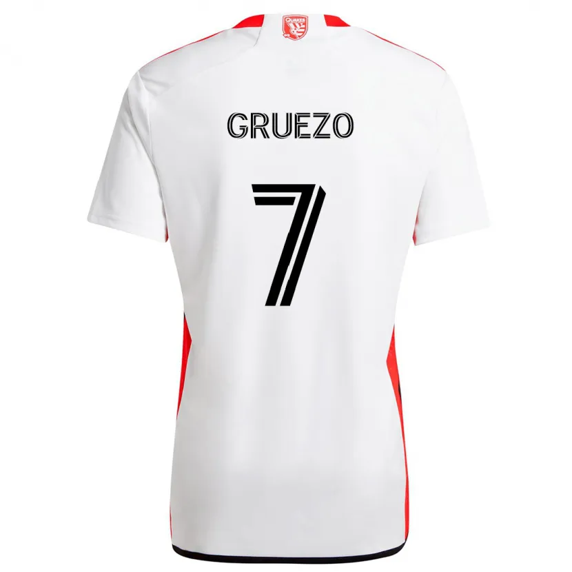 Danxen Kinder Carlos Gruezo #7 Weiß Rot Auswärtstrikot Trikot 2024/25 T-Shirt