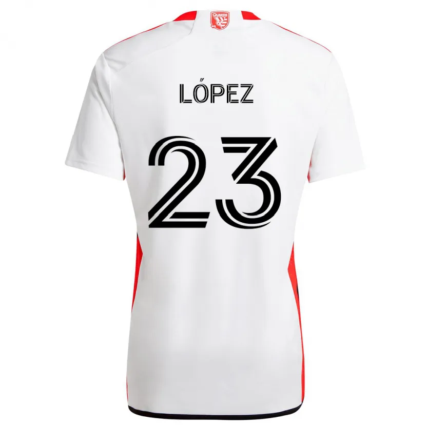 Danxen Kinder Hernán López #23 Weiß Rot Auswärtstrikot Trikot 2024/25 T-Shirt