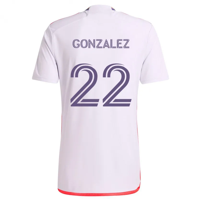 Danxen Kinder Gastón González #22 Weiß Rot Lila Auswärtstrikot Trikot 2024/25 T-Shirt