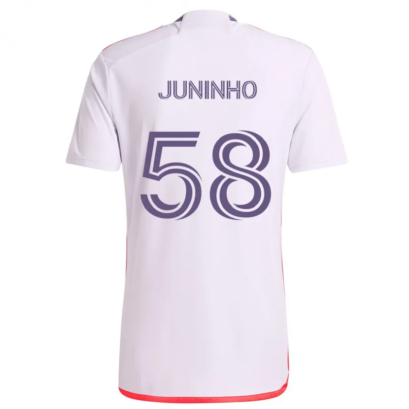 Danxen Kinder Juninho #58 Weiß Rot Lila Auswärtstrikot Trikot 2024/25 T-Shirt