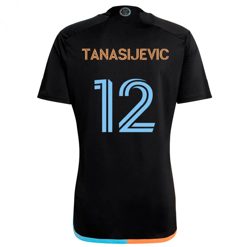 Danxen Kinder Strahinja Tanasijevic #12 Schwarz Orange Blau Auswärtstrikot Trikot 2024/25 T-Shirt