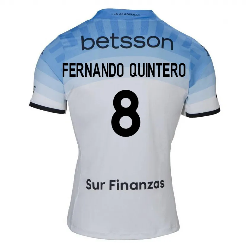 Danxen Kinder Juan Fernando Quintero #8 Weiß Blau Schwarz Auswärtstrikot Trikot 2024/25 T-Shirt