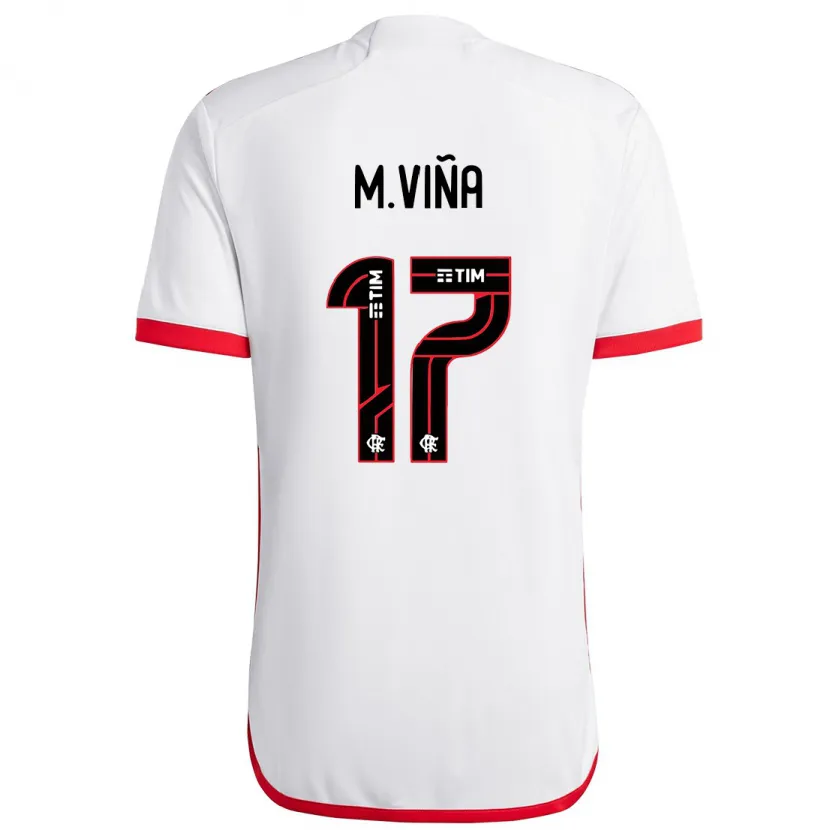 Danxen Kinder Matías Viña #17 Weiß Rot Auswärtstrikot Trikot 2024/25 T-Shirt