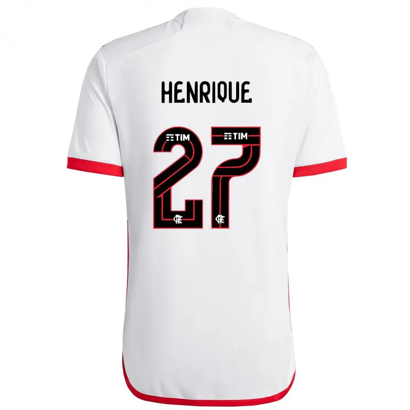 Danxen Kinder Bruno Henrique #27 Weiß Rot Auswärtstrikot Trikot 2024/25 T-Shirt