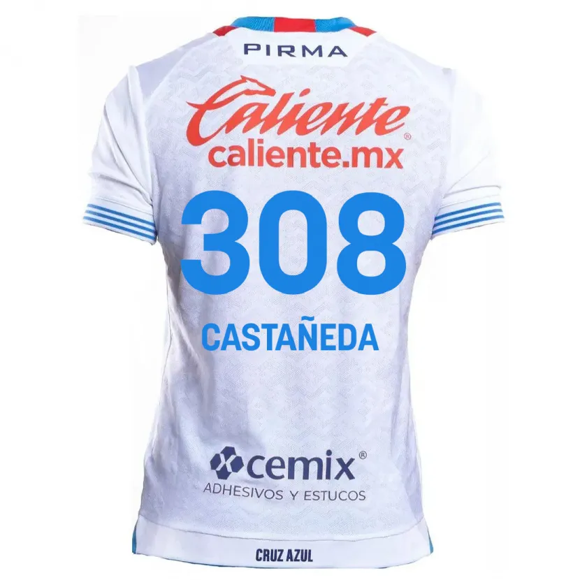 Danxen Kinder Emiliano Castañeda #308 Weiß Blau Auswärtstrikot Trikot 2024/25 T-Shirt