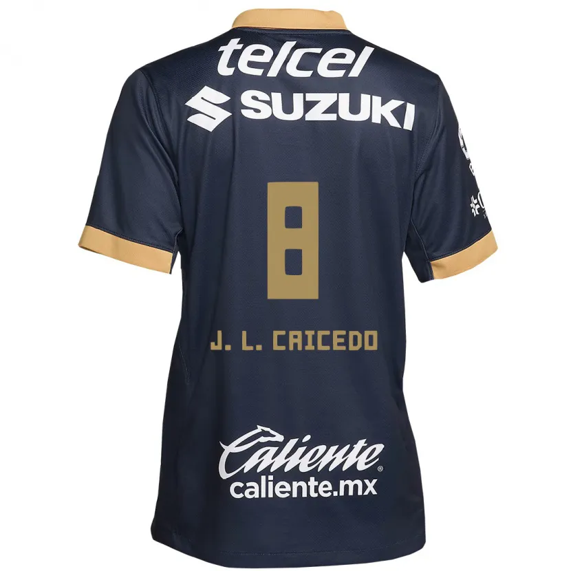 Danxen Kinder José Caicedo #8 Obsidian Gold Weiß Auswärtstrikot Trikot 2024/25 T-Shirt