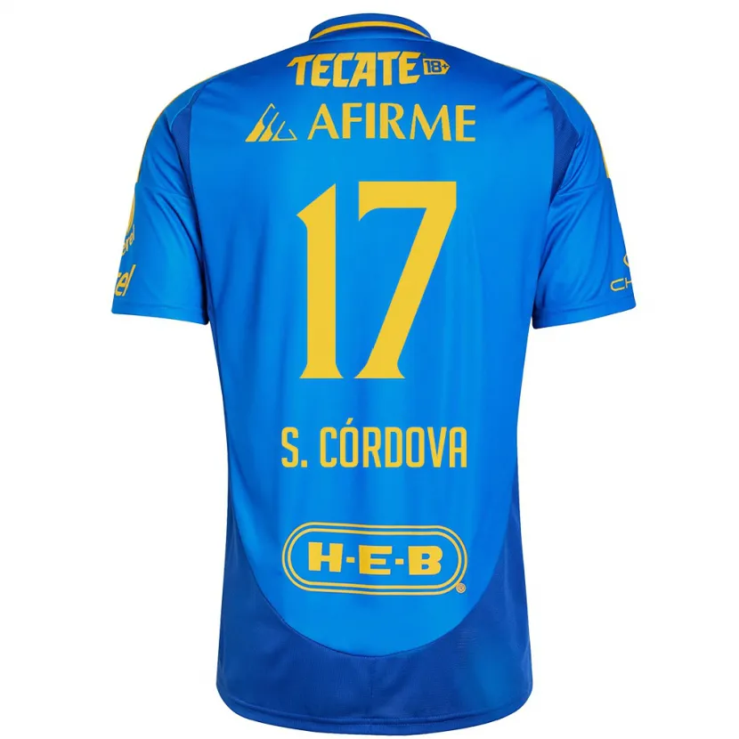 Danxen Kinder Sebastián Córdova #17 Blau Gelb Auswärtstrikot Trikot 2024/25 T-Shirt