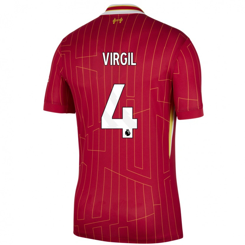 Danxen Kinder Virgil Van Dijk #4 Rot Gelb Weiß Heimtrikot Trikot 2024/25 T-Shirt