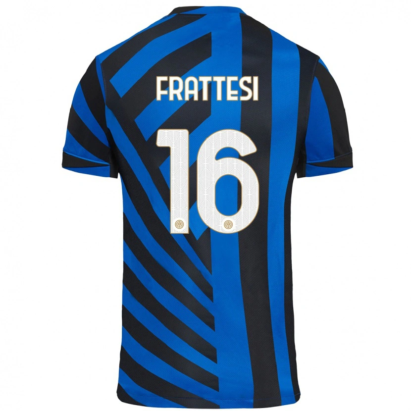 Danxen Kinder Davide Frattesi #16 Blau Schwarz Heimtrikot Trikot 2024/25 T-Shirt