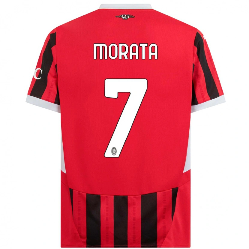 Danxen Kinder Álvaro Morata #7 Rot Schwarz Heimtrikot Trikot 2024/25 T-Shirt