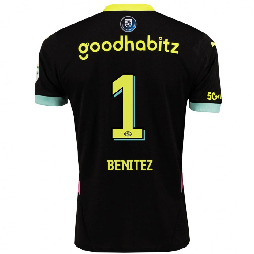 Danxen Kinder Walter Benítez #1 Schwarz Gelb Auswärtstrikot Trikot 2024/25 T-Shirt