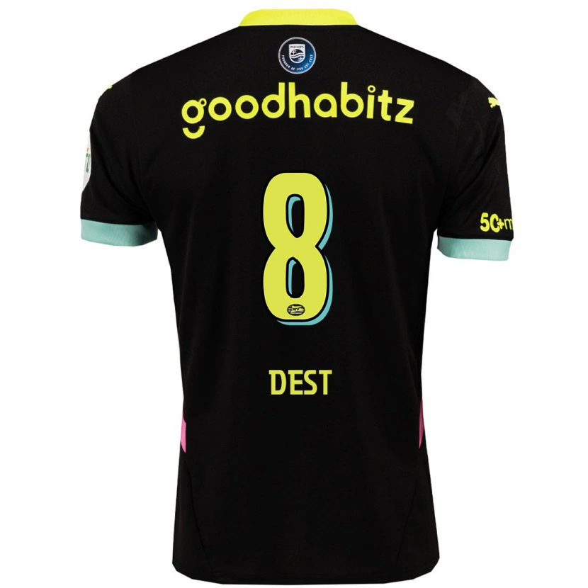 Danxen Kinder Sergiño Dest #8 Schwarz Gelb Auswärtstrikot Trikot 2024/25 T-Shirt