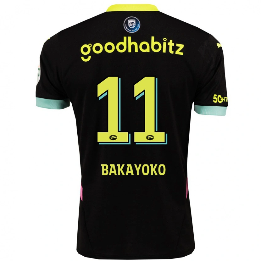 Danxen Kinder Johan Bakayoko #11 Schwarz Gelb Auswärtstrikot Trikot 2024/25 T-Shirt