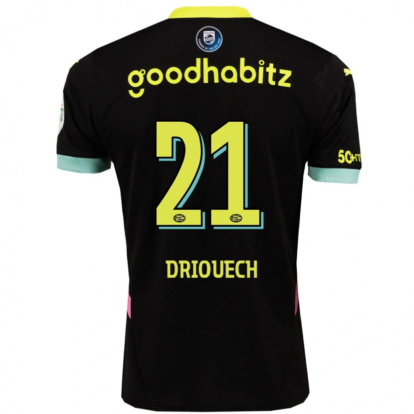 Danxen Kinder Couhaib Driouech #21 Schwarz Gelb Auswärtstrikot Trikot 2024/25 T-Shirt