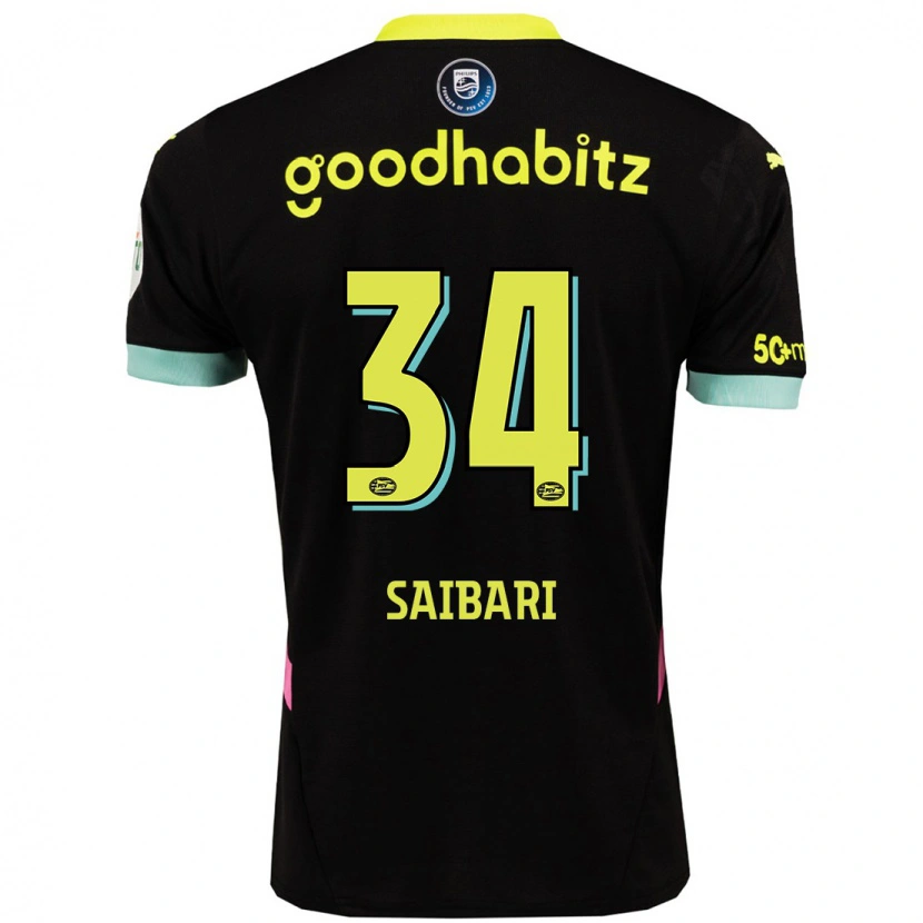 Danxen Kinder Ismael Saibari #34 Schwarz Gelb Auswärtstrikot Trikot 2024/25 T-Shirt