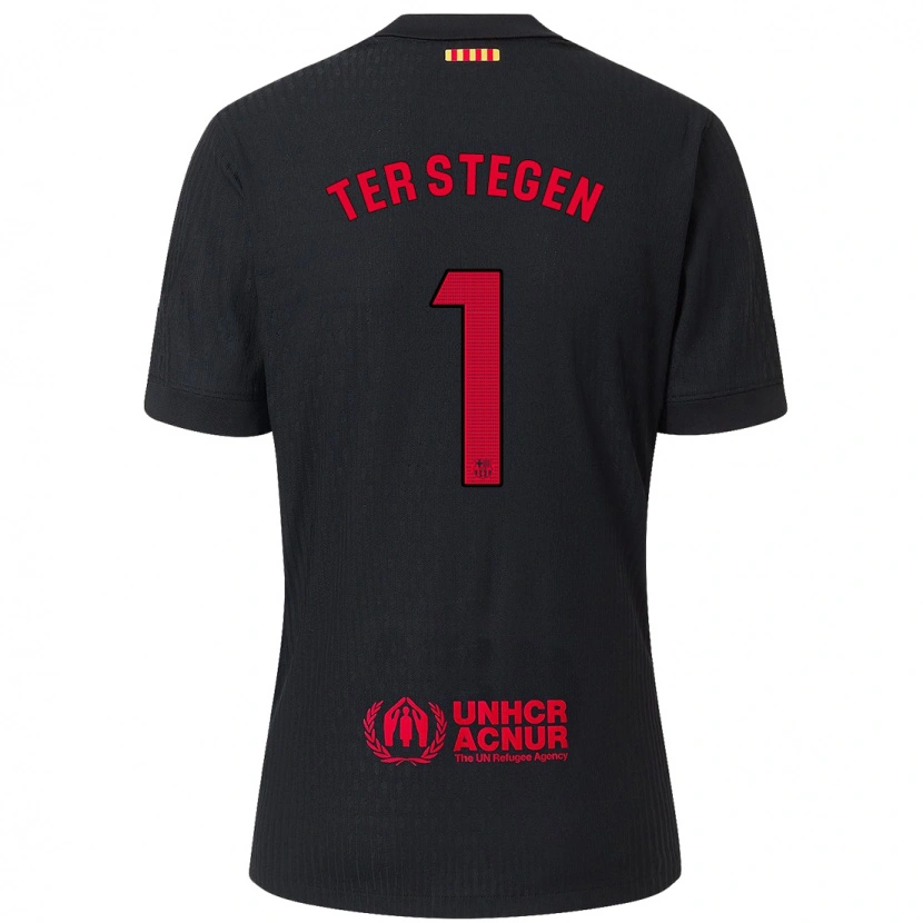 Danxen Kinder Marc-André Ter Stegen #1 Schwarz Rot Auswärtstrikot Trikot 2024/25 T-Shirt