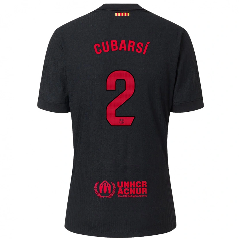 Danxen Kinder Pau Cubarsí #2 Schwarz Rot Auswärtstrikot Trikot 2024/25 T-Shirt