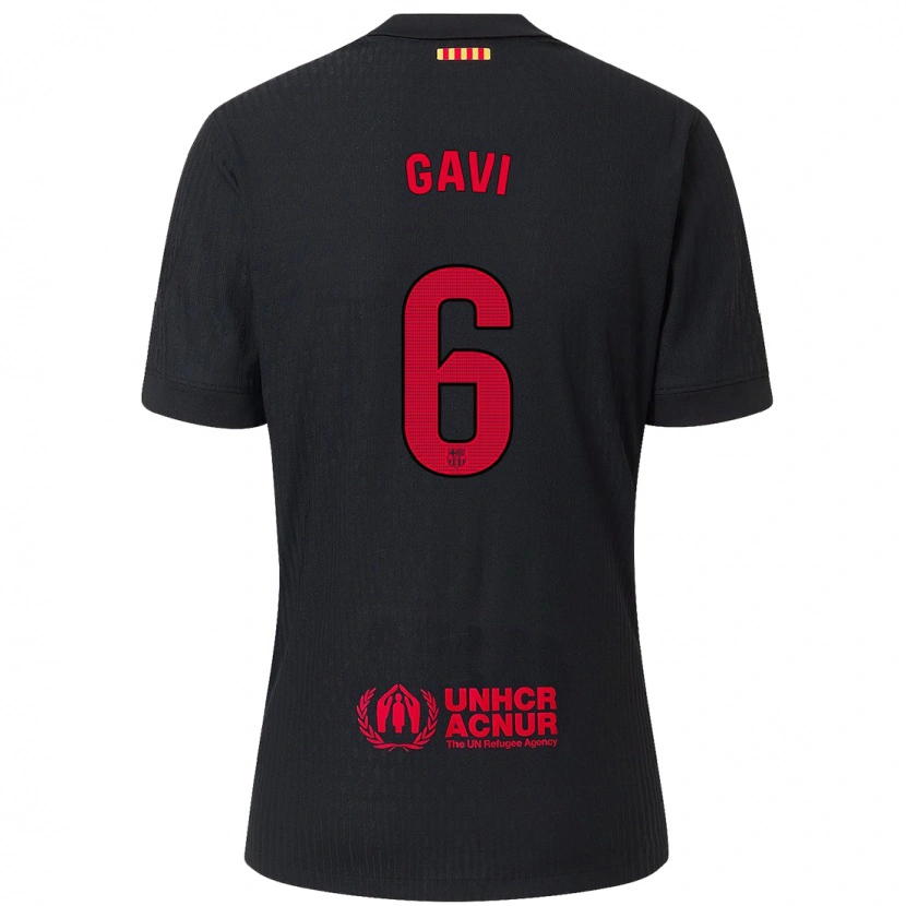 Danxen Kinder Gavi #6 Schwarz Rot Auswärtstrikot Trikot 2024/25 T-Shirt