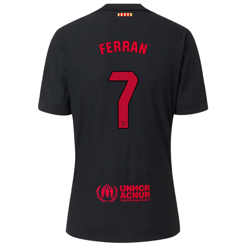 Danxen Kinder Ferran Torres #7 Schwarz Rot Auswärtstrikot Trikot 2024/25 T-Shirt