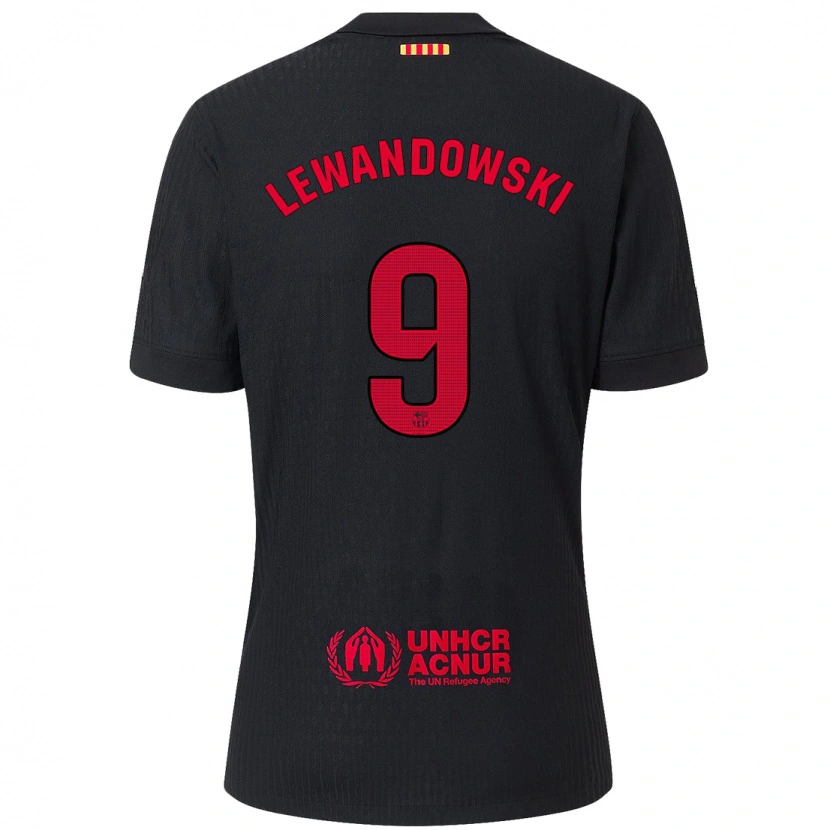 Danxen Kinder Robert Lewandowski #9 Schwarz Rot Auswärtstrikot Trikot 2024/25 T-Shirt