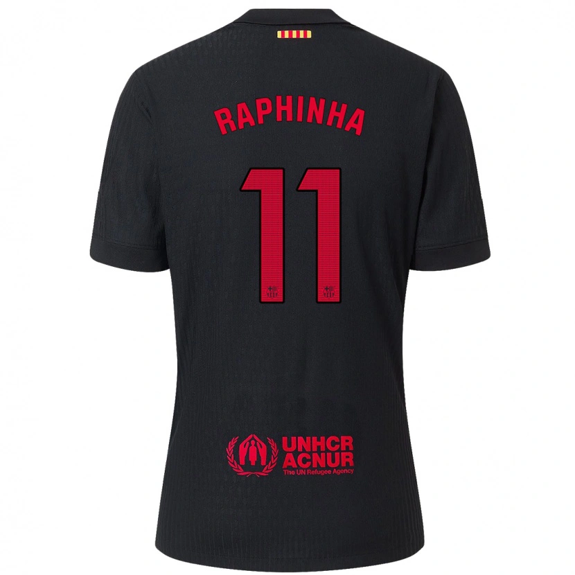 Danxen Kinder Raphinha #11 Schwarz Rot Auswärtstrikot Trikot 2024/25 T-Shirt