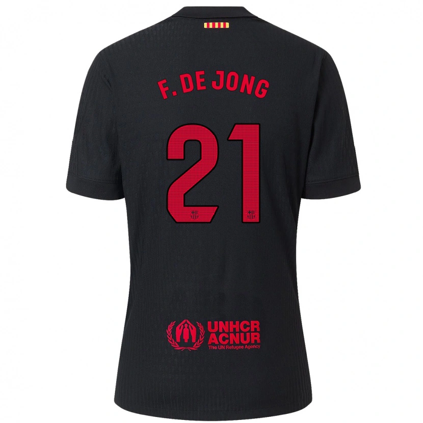 Danxen Kinder Frenkie De Jong #21 Schwarz Rot Auswärtstrikot Trikot 2024/25 T-Shirt