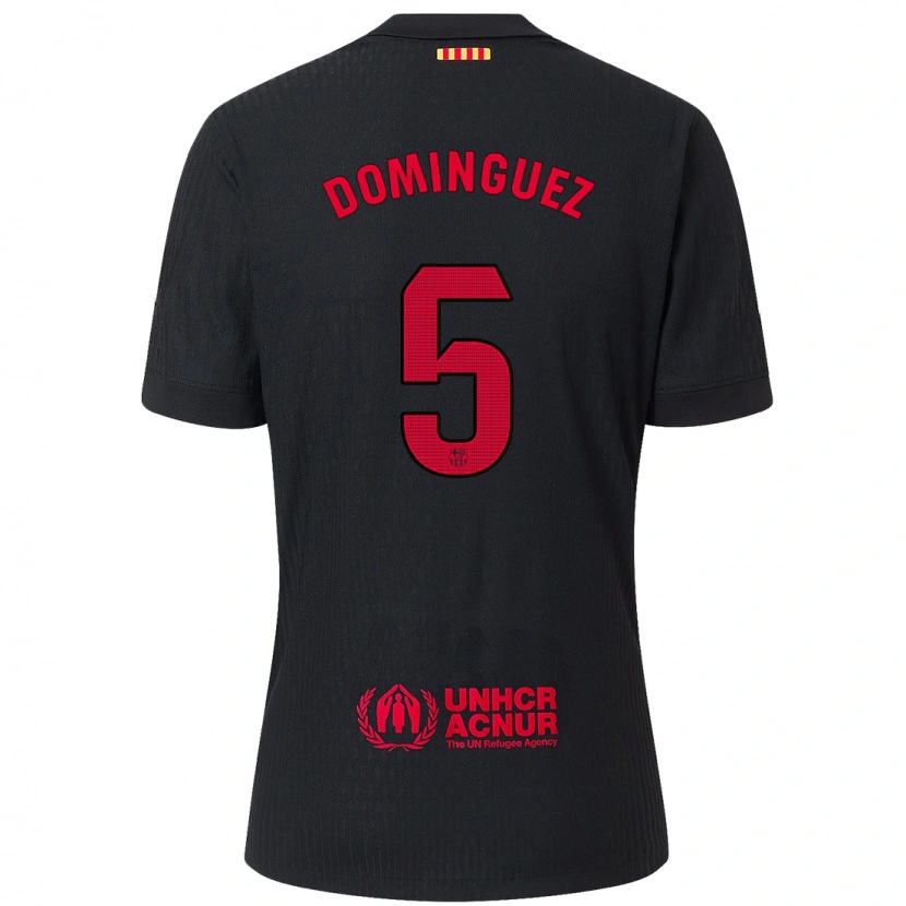 Danxen Kinder Sergi Domínguez #5 Schwarz Rot Auswärtstrikot Trikot 2024/25 T-Shirt