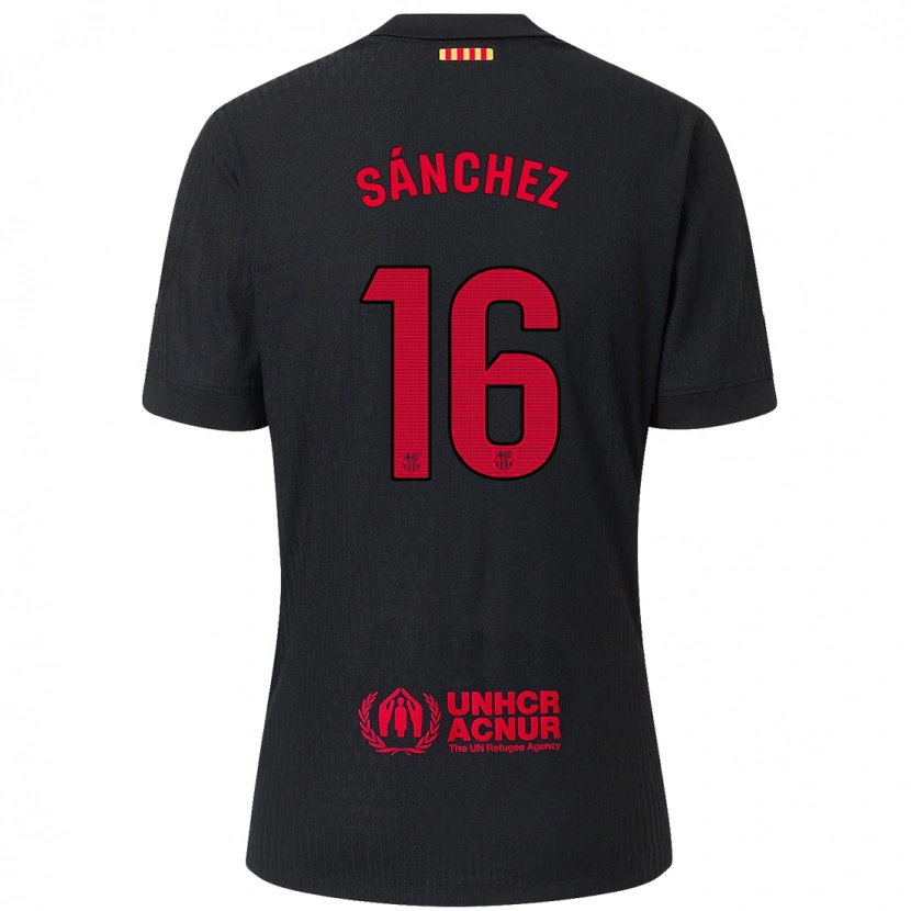 Danxen Kinder Edu Sánchez #16 Schwarz Rot Auswärtstrikot Trikot 2024/25 T-Shirt