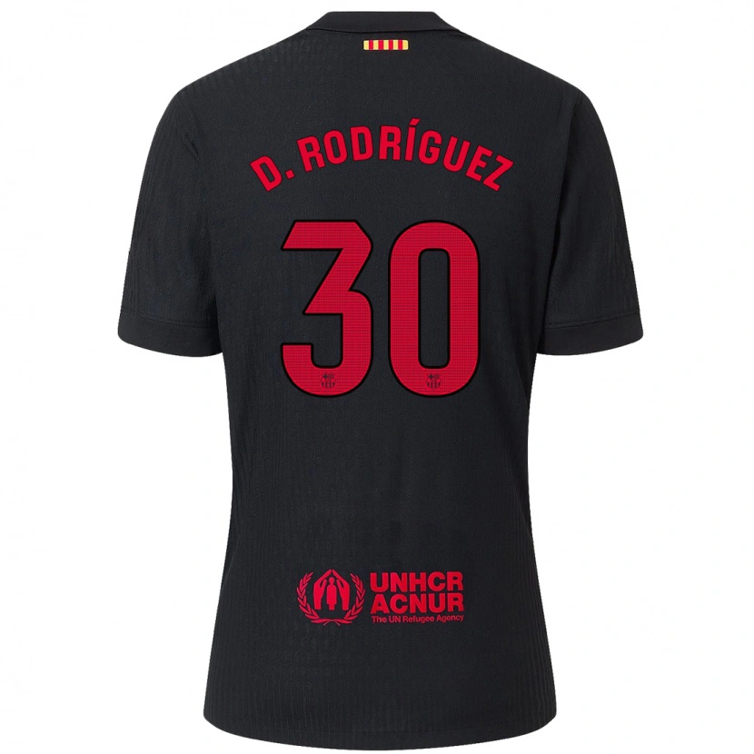 Danxen Kinder Dani Rodríguez #30 Schwarz Rot Auswärtstrikot Trikot 2024/25 T-Shirt