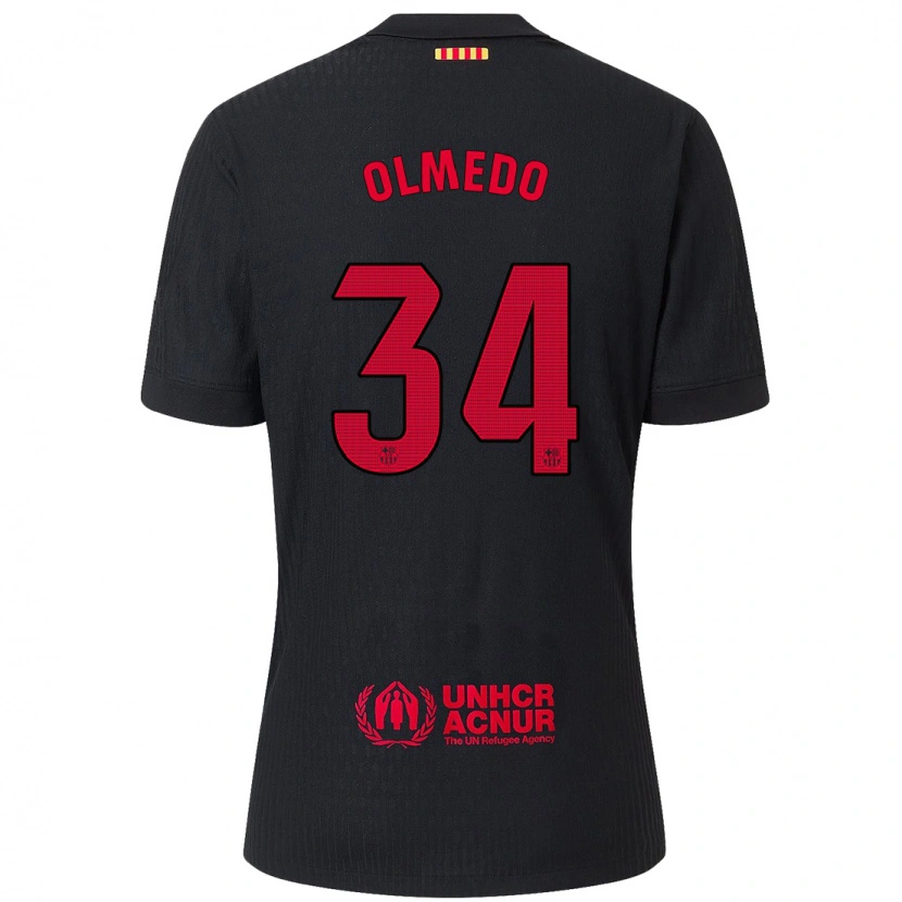 Danxen Kinder Alexis Olmedo #34 Schwarz Rot Auswärtstrikot Trikot 2024/25 T-Shirt