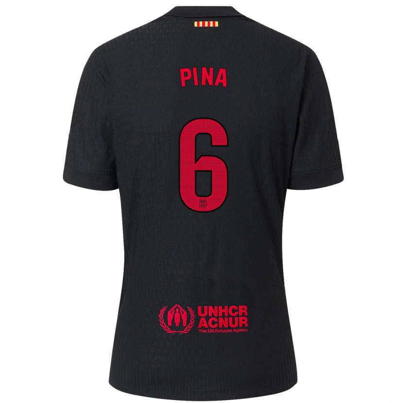 Danxen Kinder Clàudia Pina #6 Schwarz Rot Auswärtstrikot Trikot 2024/25 T-Shirt