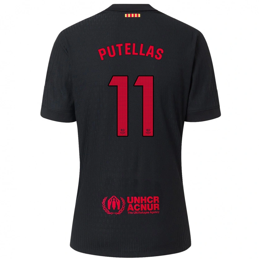 Danxen Kinder Alexia Putellas #11 Schwarz Rot Auswärtstrikot Trikot 2024/25 T-Shirt