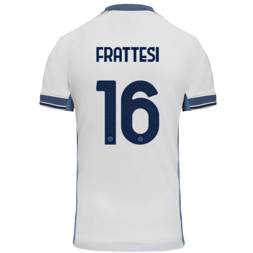 Danxen Kinder Davide Frattesi #16 Weißgrau Auswärtstrikot Trikot 2024/25 T-Shirt