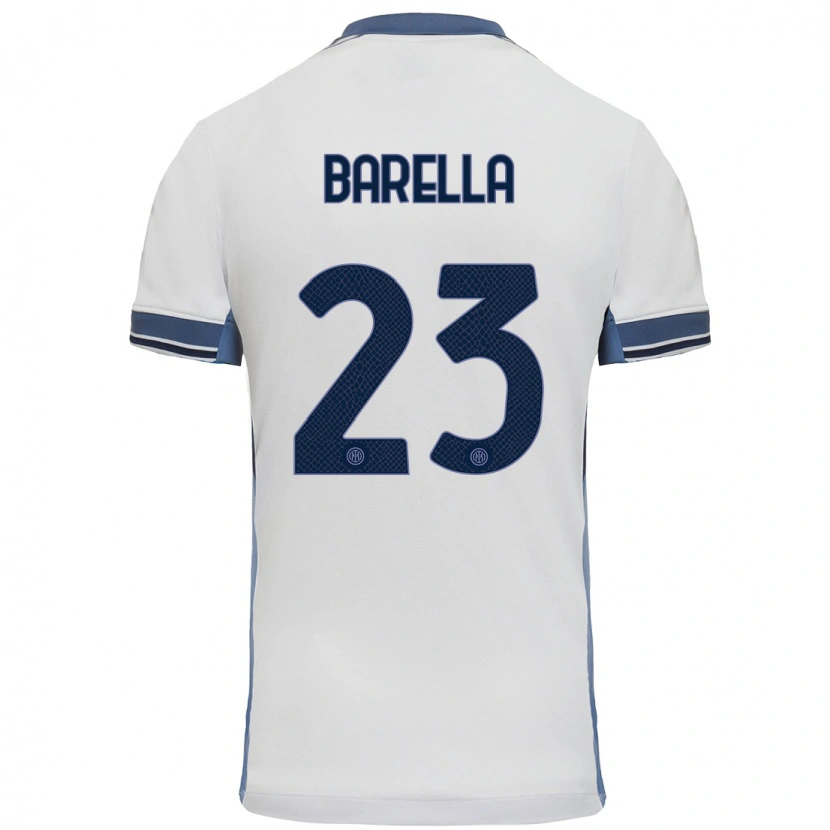 Danxen Kinder Nicolò Barella #23 Weißgrau Auswärtstrikot Trikot 2024/25 T-Shirt