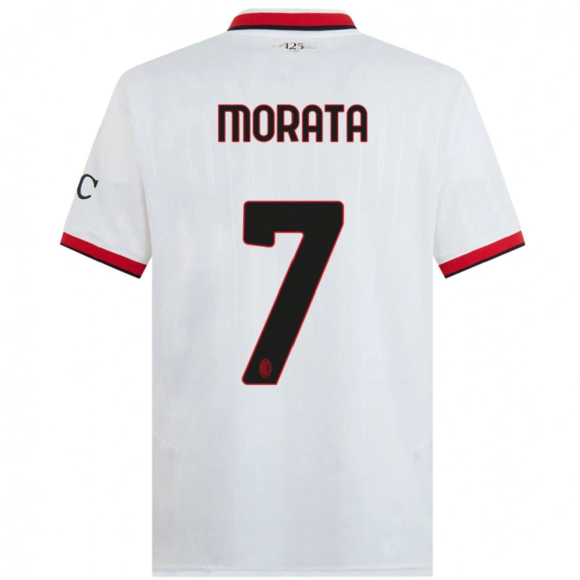 Danxen Kinder Álvaro Morata #7 Weiß Schwarz Rot Auswärtstrikot Trikot 2024/25 T-Shirt