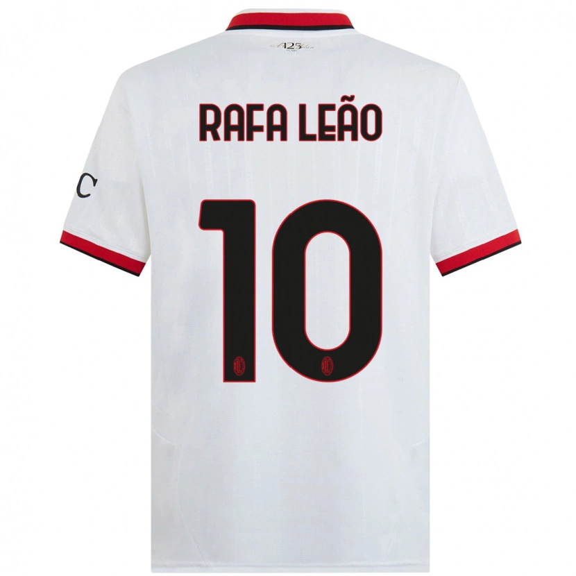 Danxen Kinder Rafael Leão #10 Weiß Schwarz Rot Auswärtstrikot Trikot 2024/25 T-Shirt