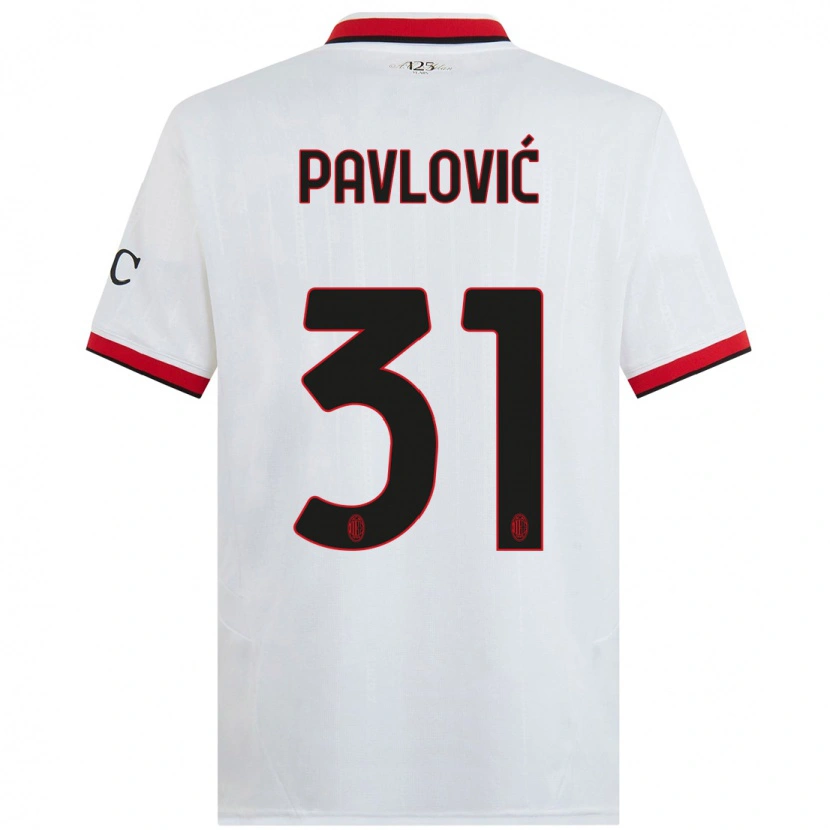 Danxen Kinder Strahinja Pavlović #31 Weiß Schwarz Rot Auswärtstrikot Trikot 2024/25 T-Shirt