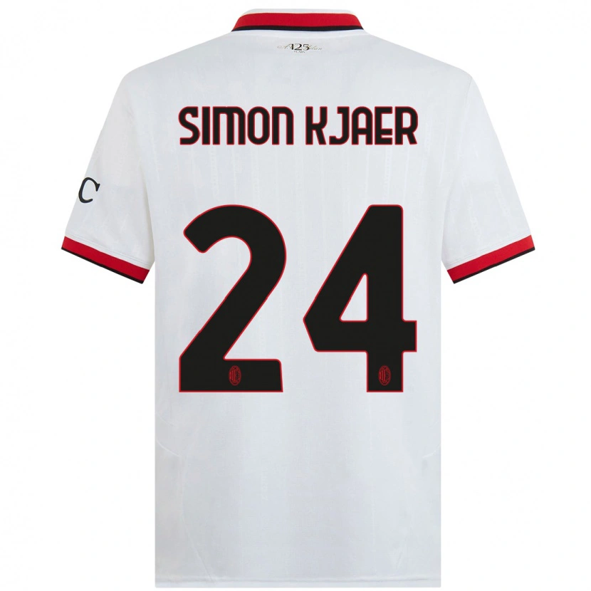 Danxen Kinder Simon Kjaer #24 Weiß Schwarz Rot Auswärtstrikot Trikot 2024/25 T-Shirt