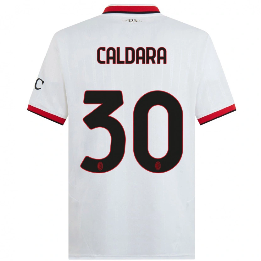 Danxen Kinder Mattia Caldara #30 Weiß Schwarz Rot Auswärtstrikot Trikot 2024/25 T-Shirt