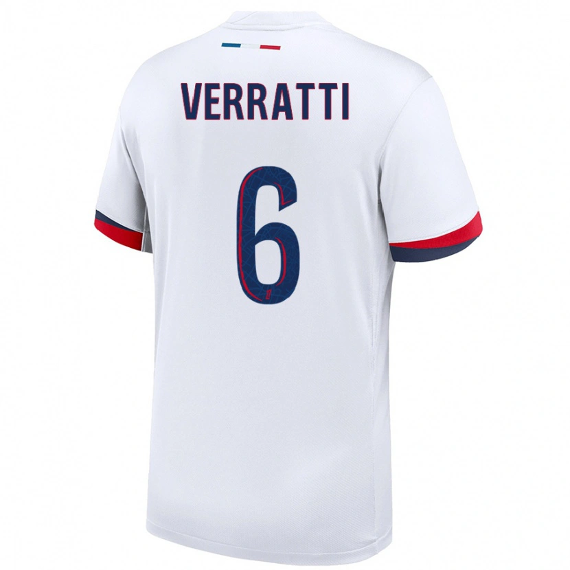 Danxen Kinder Marco Verratti #6 Weiß Blau Rot Auswärtstrikot Trikot 2024/25 T-Shirt