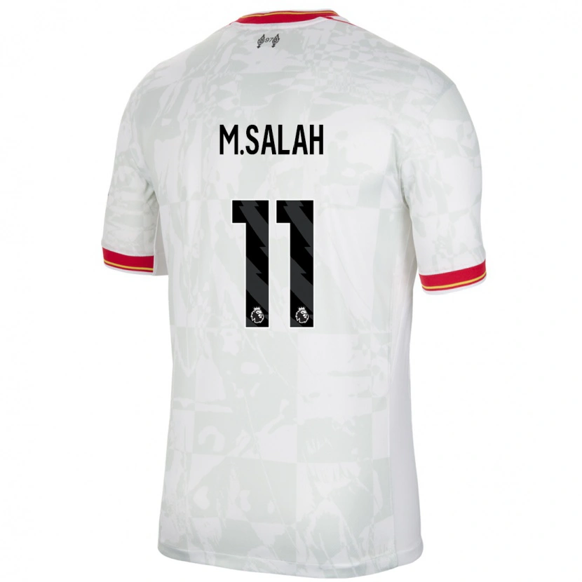 Danxen Kinder Mohamed Salah #11 Weiß Rot Schwarz Ausweichtrikot Trikot 2024/25 T-Shirt