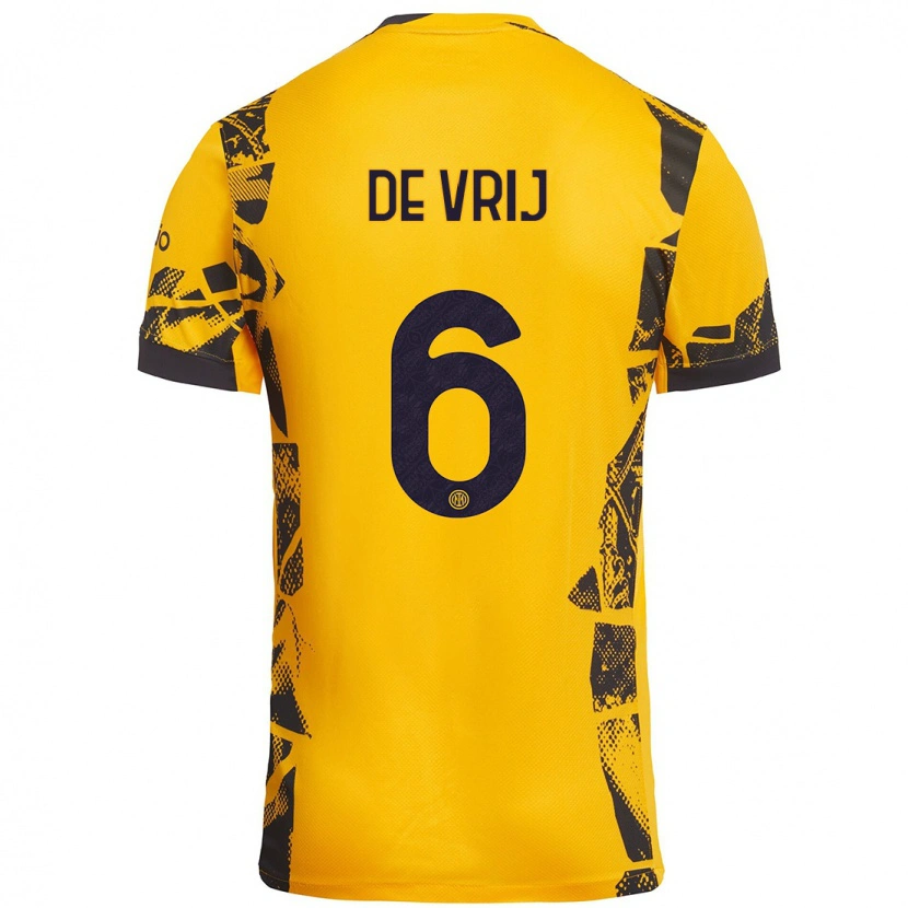 Danxen Kinder Stefan De Vrij #6 Gold Schwarz Ausweichtrikot Trikot 2024/25 T-Shirt