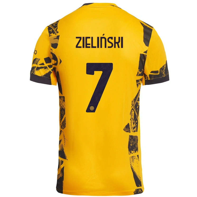 Danxen Kinder Piotr Zieliński #7 Gold Schwarz Ausweichtrikot Trikot 2024/25 T-Shirt