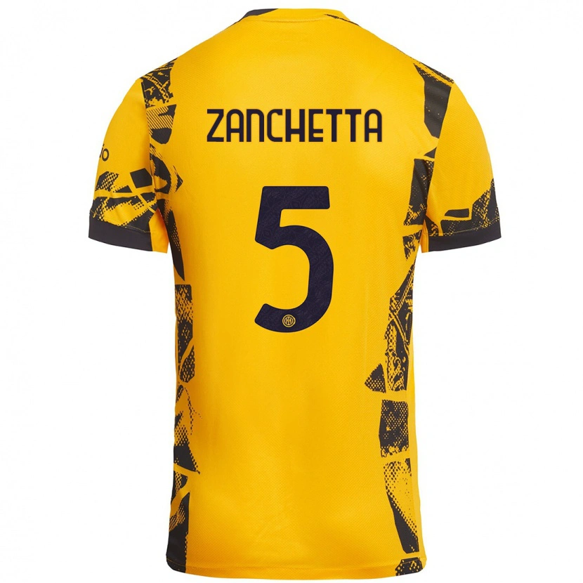 Danxen Kinder Mattia Zanchetta #5 Gold Schwarz Ausweichtrikot Trikot 2024/25 T-Shirt