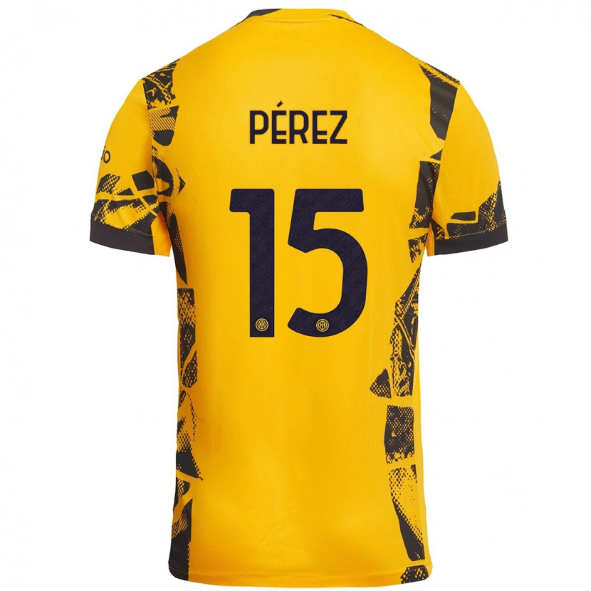 Danxen Kinder Álex Pérez #15 Gold Schwarz Ausweichtrikot Trikot 2024/25 T-Shirt