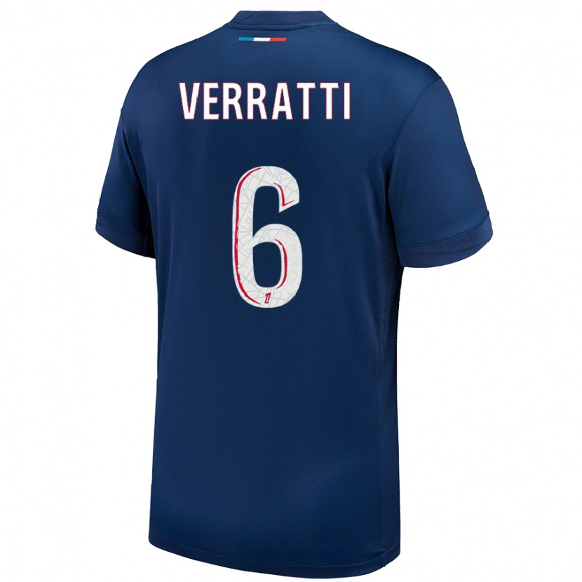 Danxen Herren Marco Verratti #6 Marineblau Weiß Heimtrikot Trikot 2024/25 T-Shirt