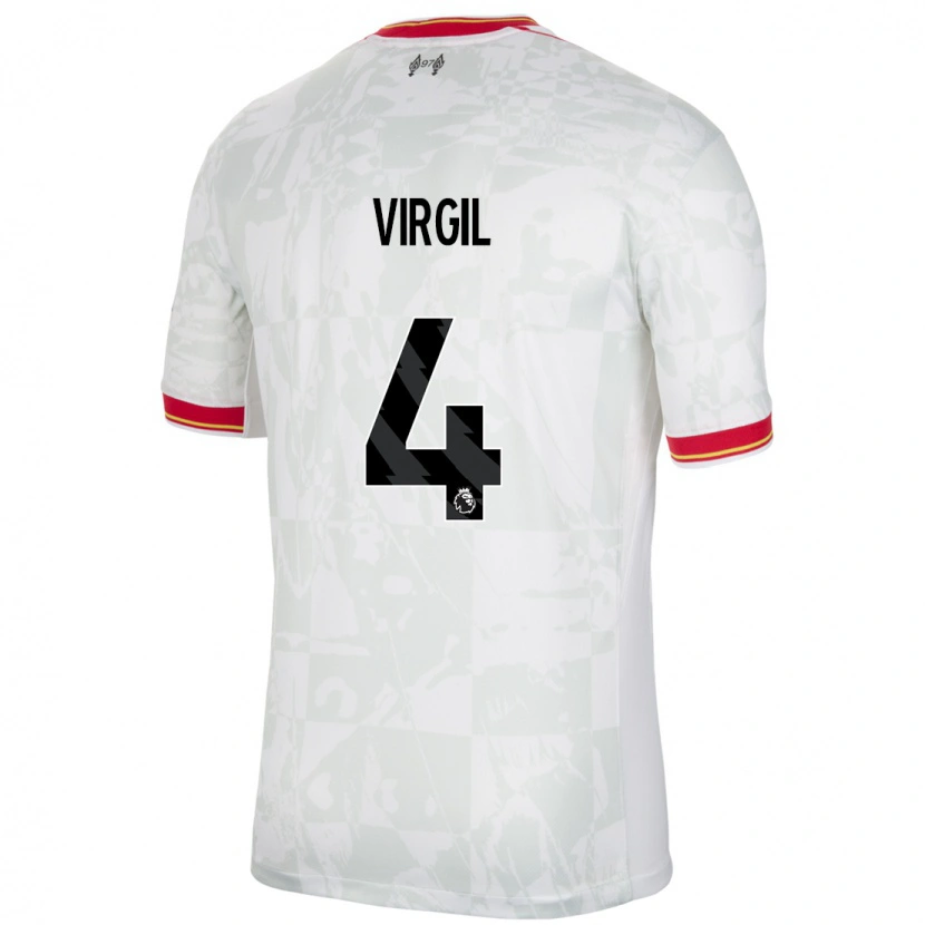 Danxen Herren Virgil Van Dijk #4 Weiß Rot Schwarz Ausweichtrikot Trikot 2024/25 T-Shirt